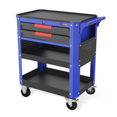 2" H, Heavy duty floating <strong>tool</strong> shelf is designed with 2 layers to store more <strong>tools</strong>, 5 hanging slots for. . Workpro tool cart